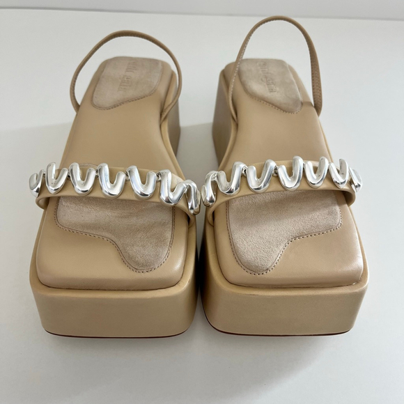 Cult Gaia Onyx Platform Slingback Sandal Silver Spiral Tan EU 38 NWOT - Picture 6 of 13
